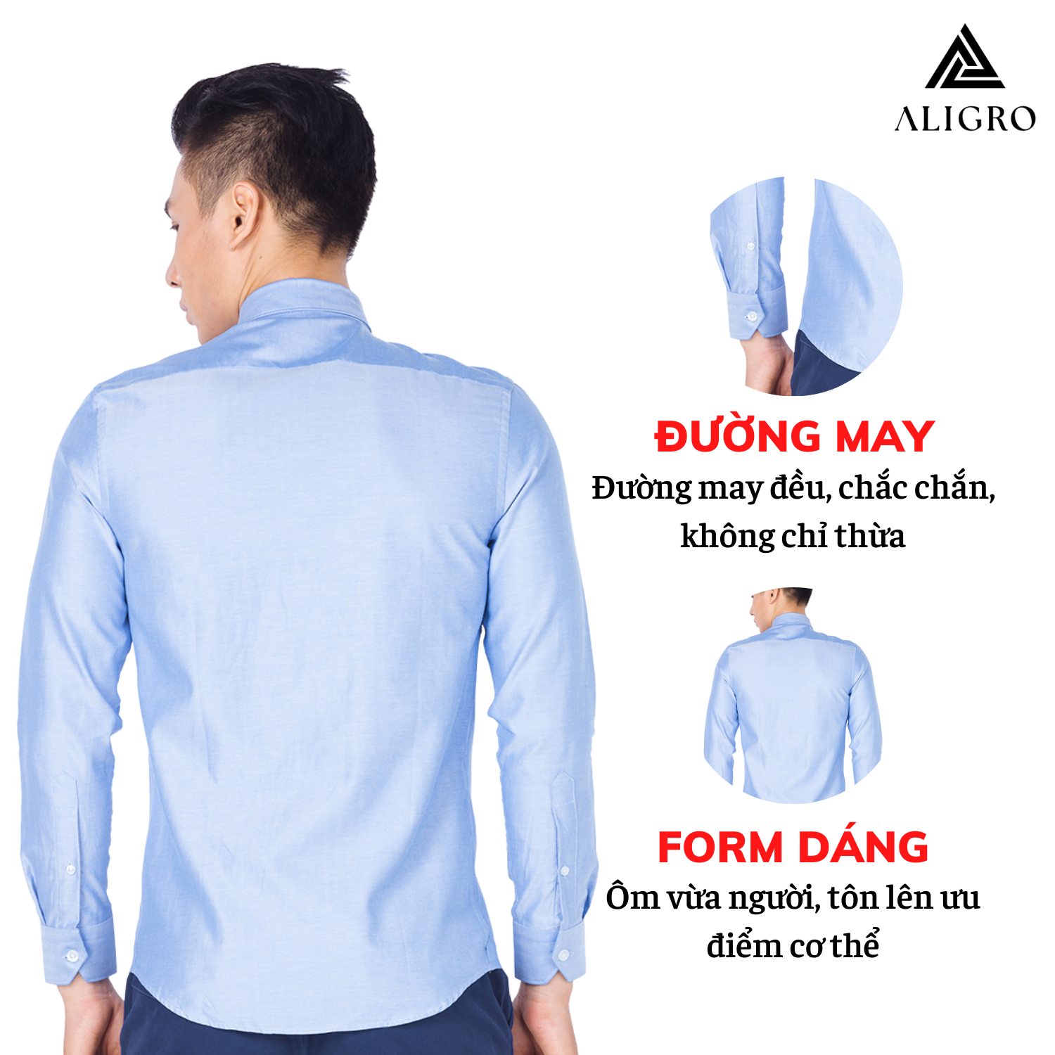 Hình ảnh Áo sơ mi nam dài tay ALIGRO 100% chất cotton xanh nước biển, cổ bẻ dáng ôm body ALGS050