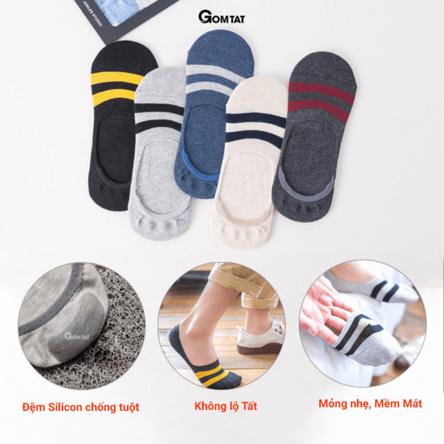 [Combo 5 Đôi] Vớ lười Nam Mẫu Sọc Ngang Cotton Cao Cấp, Tất Nam Đi Giày Lười có đệm sao su chống tuột gót - TATLUOI-SOCNGANG