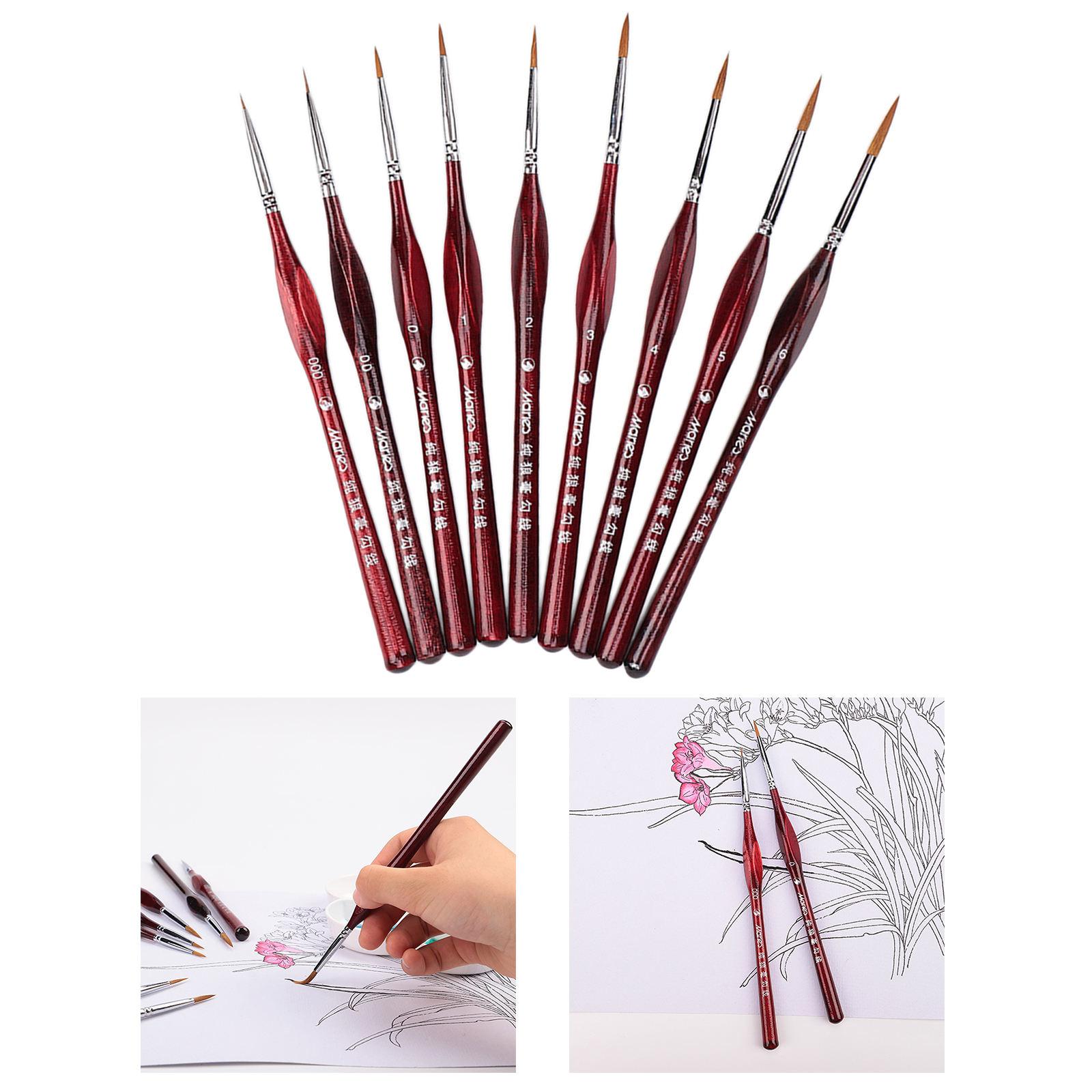 9Pcs Fine Point Tip Artist Liner Brush Set for Detail Watercolor Acrylic Oil