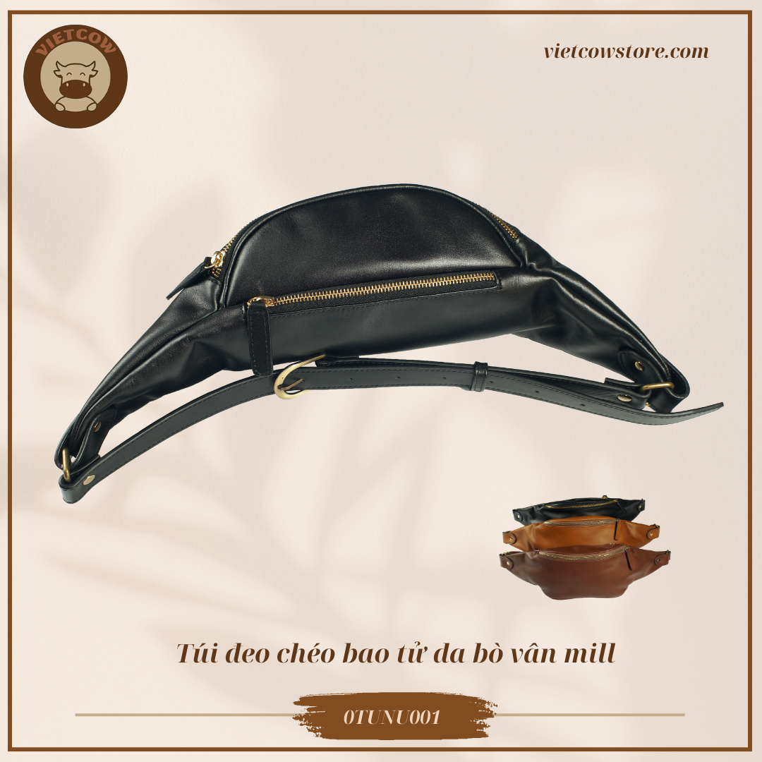 Túi Bao Tử Da Bò Vân Mill, Túi Bao Tử Thời Trang Da Bò_VietCow_0TUNU001