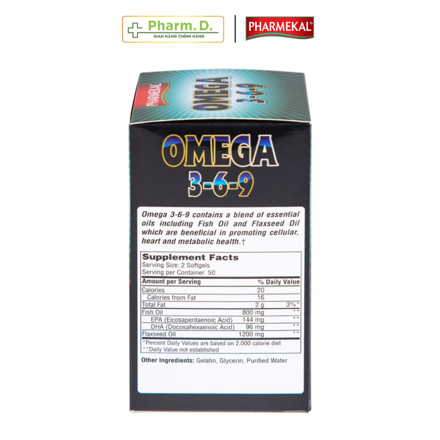 Viên Uống Dầu Cá Bổ Sung Omega 369 PHARMEKAL Giúp Bỗ Não, Mắt, Tốt Cho Tim Mạch, Tăng Sức Đề Kháng Cho Cơ Thể (100 Viên)