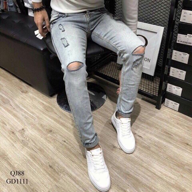 Quần jeans rách gối dài thời trang nam