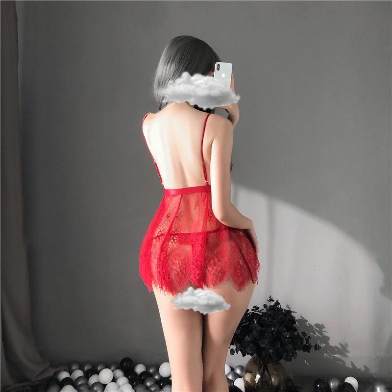Đầm ngủ tiểu thư ren xuyên thấu cao cấp sexy váy ngủ nữ 2 dây xẻ tà đen đỏ trắng dễ thương N111 - HCM - Giao Hỏa Tốc