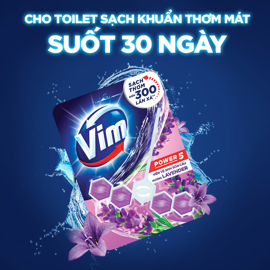 Combo 9 Viên Tẩy Bồn Cầu Vim Power 5 Sạch Khuẩn Thơm Mát (55g/viên) | Hương Lavender