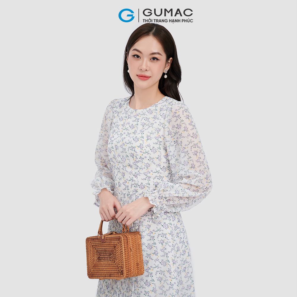 Đầm form A GUMAC DC10073 tay dài phối tà dập ly nữ tính