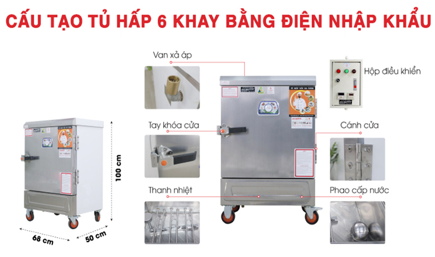 Tủ Hấp Giò Chả,Thực Phẩm 30 Kg/Mẻ Dùng Điện 6 Khay Nhập Khẩu NEWSUN, Hấp Đa Dạng, Năng Suất Cao - Hàng Chính Hãng