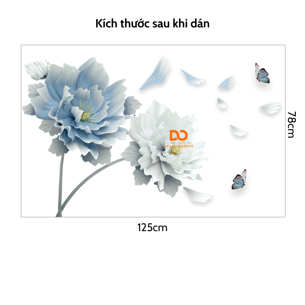 DECAL DÁN TƯỜNG HOA XANH DƯƠNG VÀ BƯỚM 2