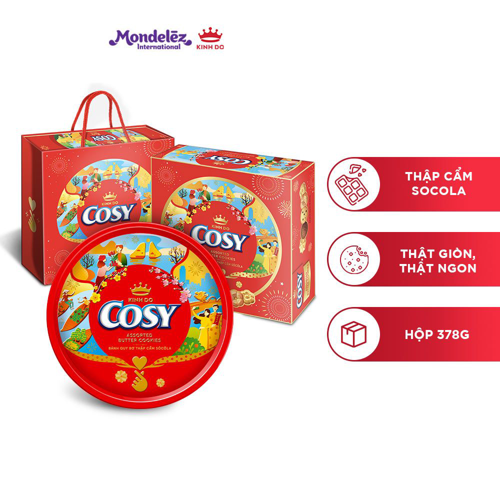 Bánh quy Cosy Tết Thập cẩm socola, hộp thiếc quà Tết 378g