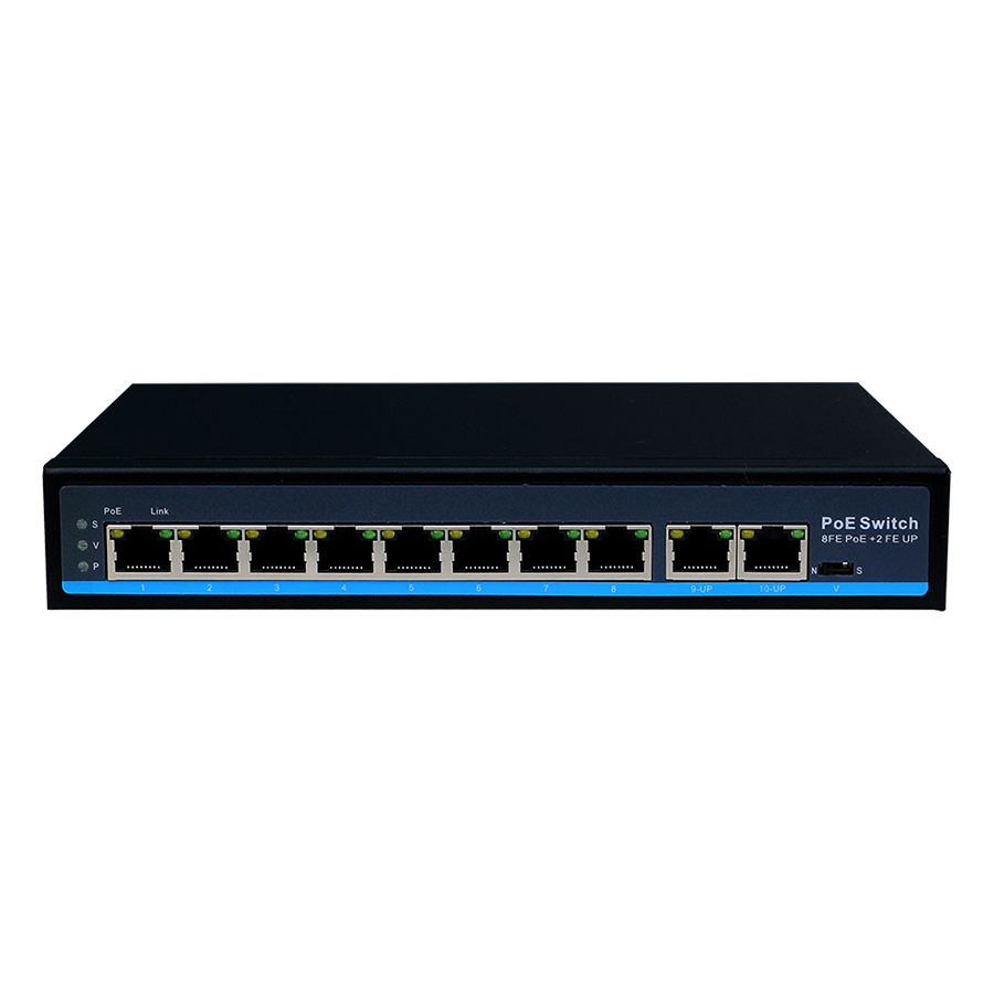 10 Port Fast Ethernet, 8 port PoE, one port supported 60w, Ethernet Switch