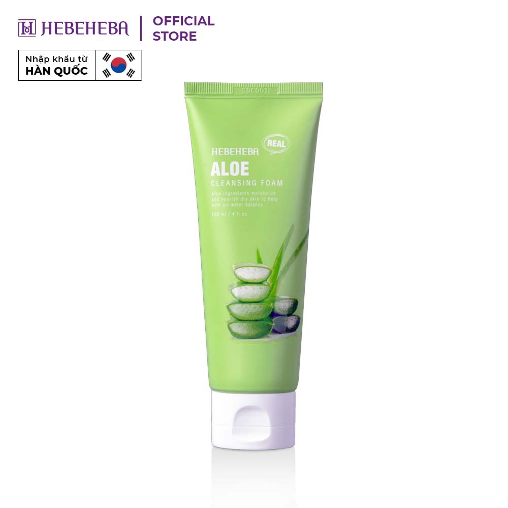 Sữa Rửa Mặt Trắng Da Chiết Xuất Lô Hội Hebeheba Real Aloe Cleansing Foam 120ml
