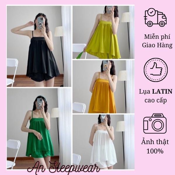 Đồ Ngủ Sexy Nữ, Bộ Mặc Nhà 2 Dây Chất LỤA LATIN Cao Cấp Mát, Ít Nhăn, Hàng Đep Giá Tốt, Phom Xinh