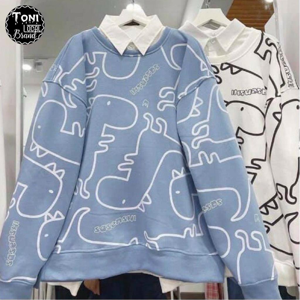 Áo Sweater Nỉ Ngoại nam nữ Unisex hoa văn Khủng Long (ST120 - Ảnh Thật)