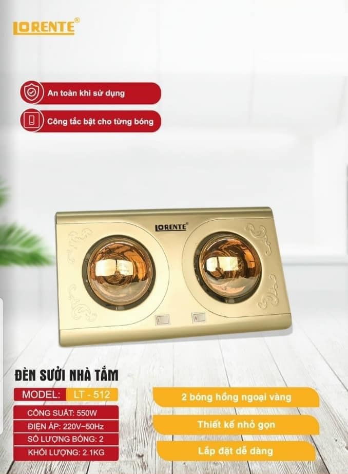 Đèn Sưởi Phòng Nhà Tắm Lorente LT-512 (2 Bóng) - Hàng Chính Hãng