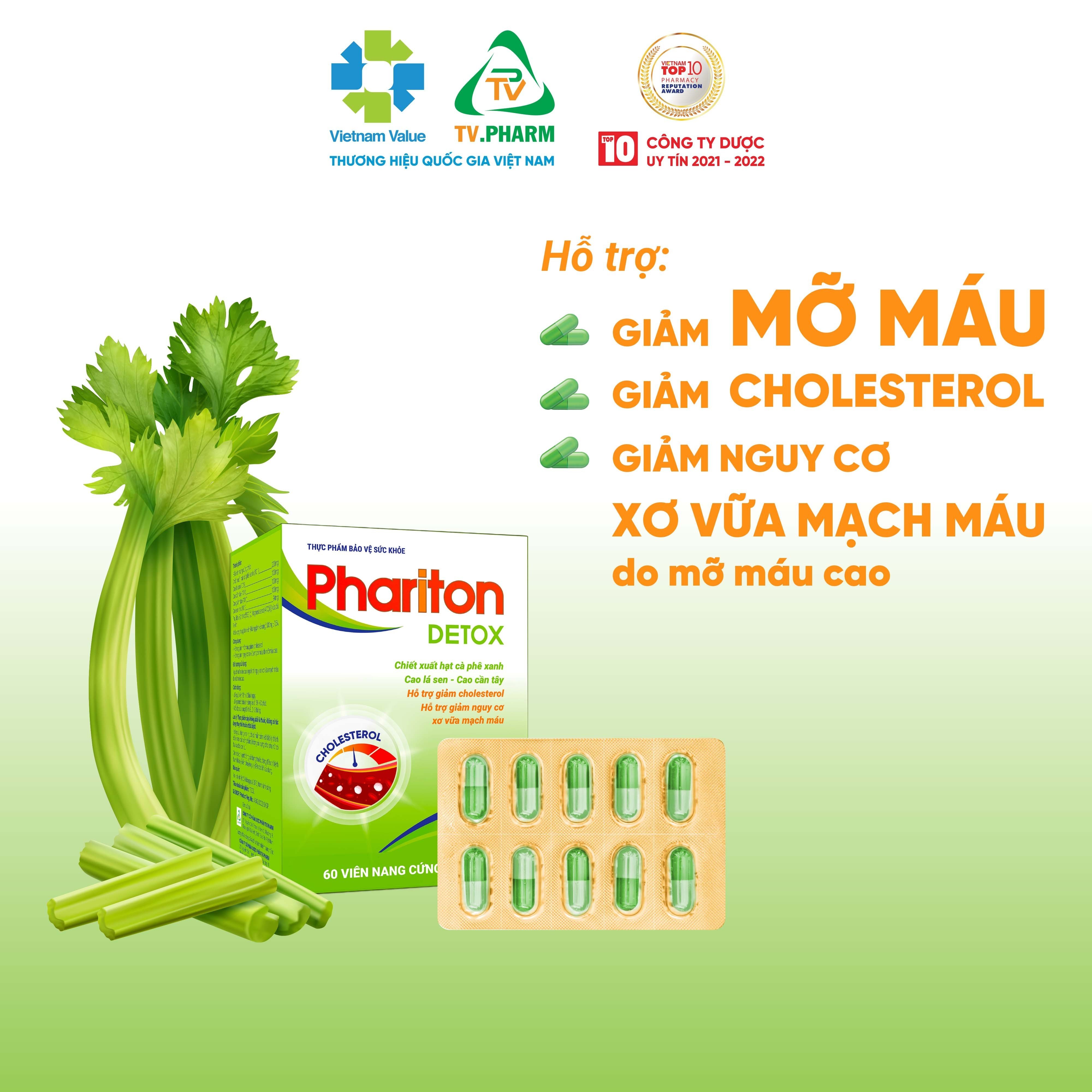 Thực phẩm bảo vệ sức khỏe PHARITON DETOX - Hỗ trợ giảm mỡ, giảm cholesterol