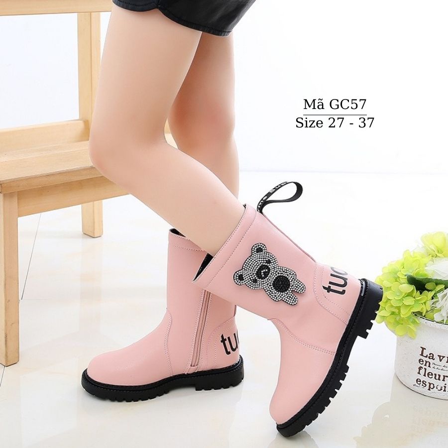 Boot cho bé - Giày Cổ cao cho bé gái 3 đến 12 tuổi da mềm lót lông ấm áp phong cách Hàn Quốc GC57