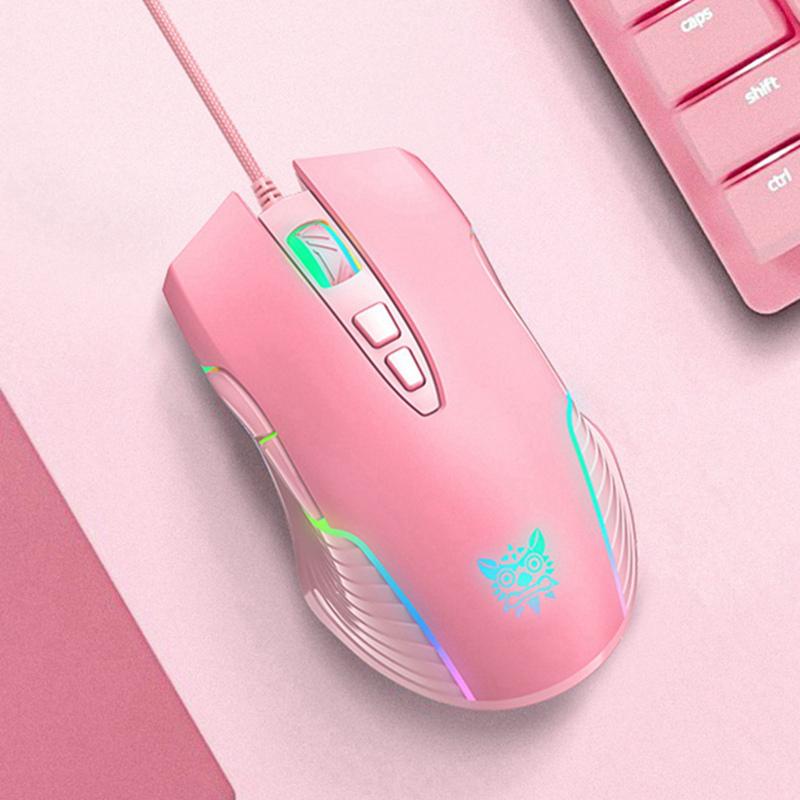 Chơi Game Có Dây Hồng Chuột Cho Máy Tính USB Công Thái Học Cô Gái Game Chuột 6400 DPI Đèn LED RGB Màu Sắc Cho Laptop game Thủ