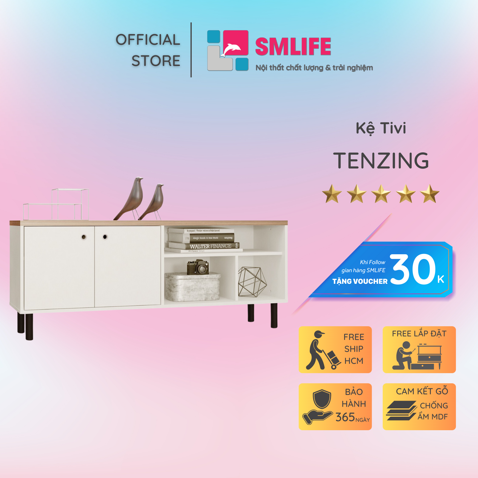 Kệ Tivi gỗ hiện đại SMLIFE Tenzing | Gỗ MDF dày 17mm chống ẩm | D150xR40xC62cm