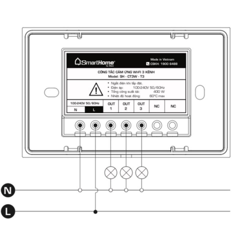 Thiết bị điều khiển 3 kênh zigbee hình chữ nhật SH-CT3Z-T3-Pro bản Luxury-BKAV
