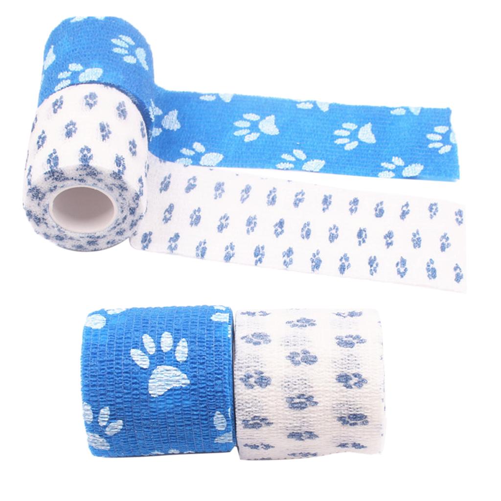 4 Pieces Self-Adhesive Bandage Athletic Pet First Aid Tapes with Paw Print