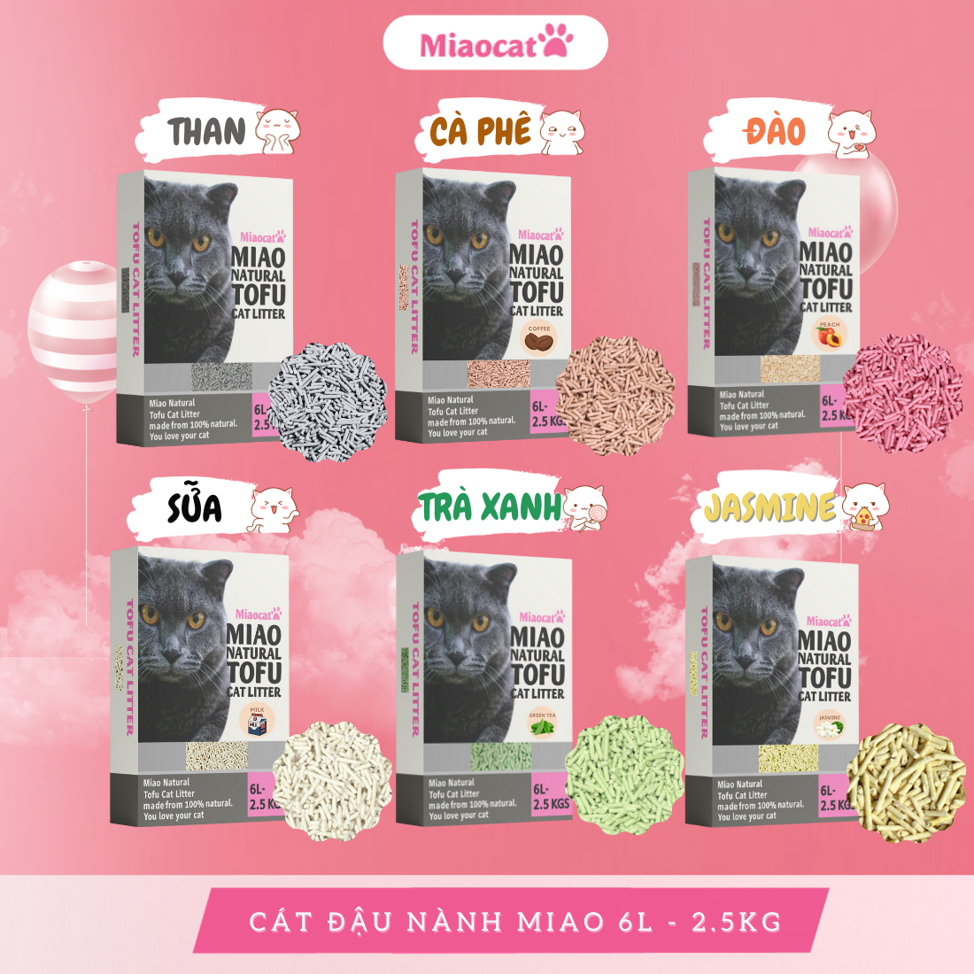 Combo 03 Túi Cát vệ sinh đậu nành khử mùi MIAO 6L cho mèo - MIAOCAT