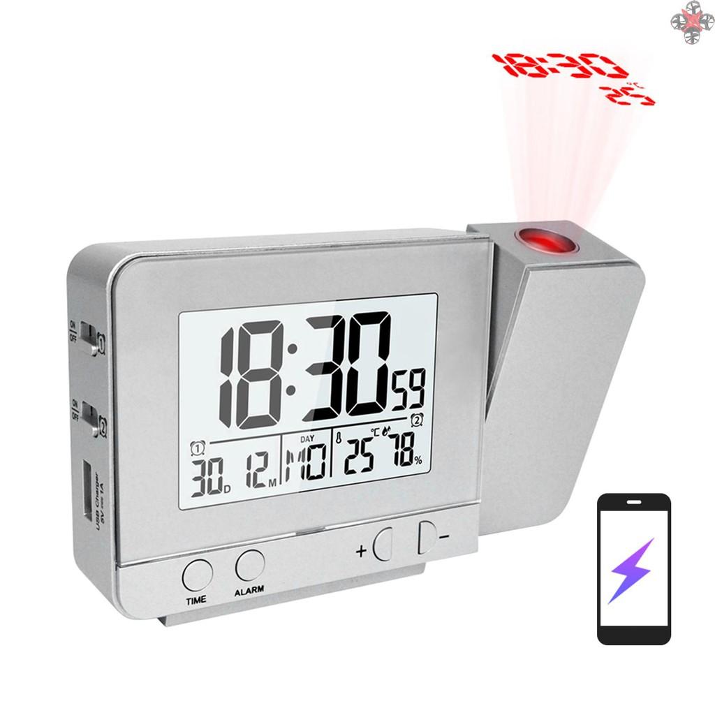 Đồng hồ báo thức LED điều chỉnh độ sáng sạc USB chiếu trần có ẩm kế báo thức kép 12/ 24H và báo lại cho phòng ngủ