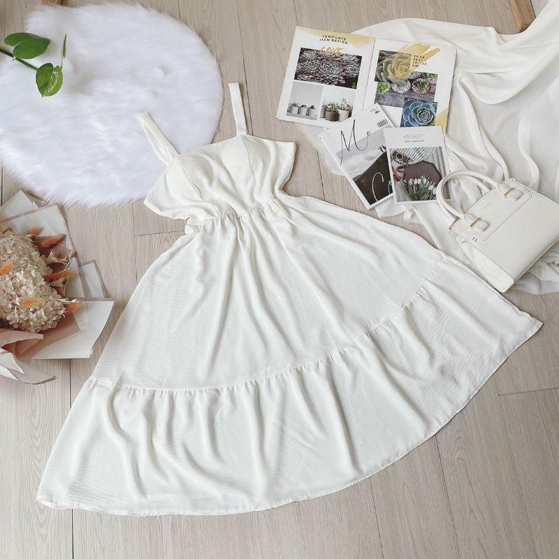 Đầm 2 dây maxi- đầm đi biển chất đũi có mút ngực