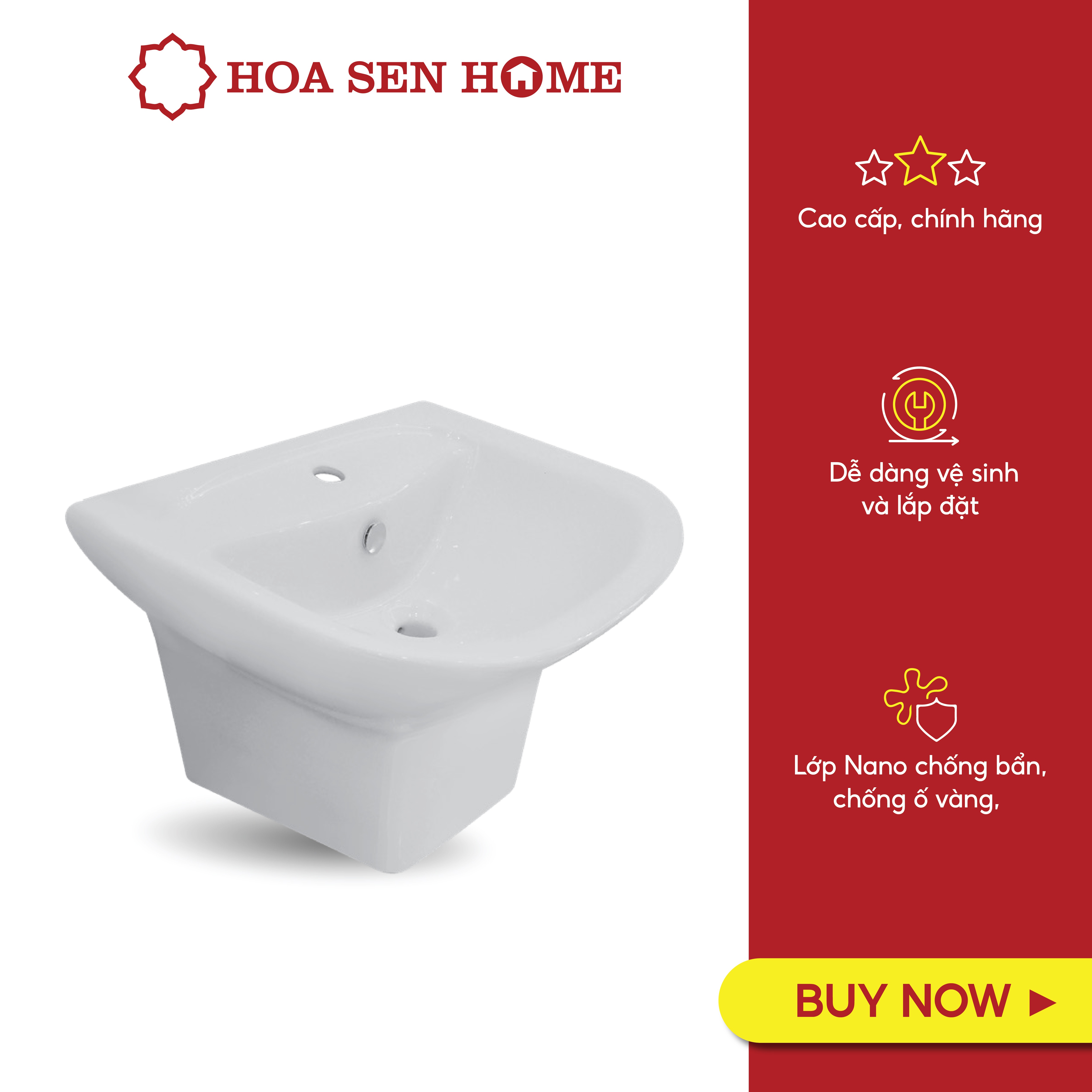 Lavabo treo tường TUSLO COCL002 liền thân, thiết kế hiện đại với sứ trắng cao cấp, chống ố vàng, tiện lợi, có lỗ xả tràn - Hàng chính hãng