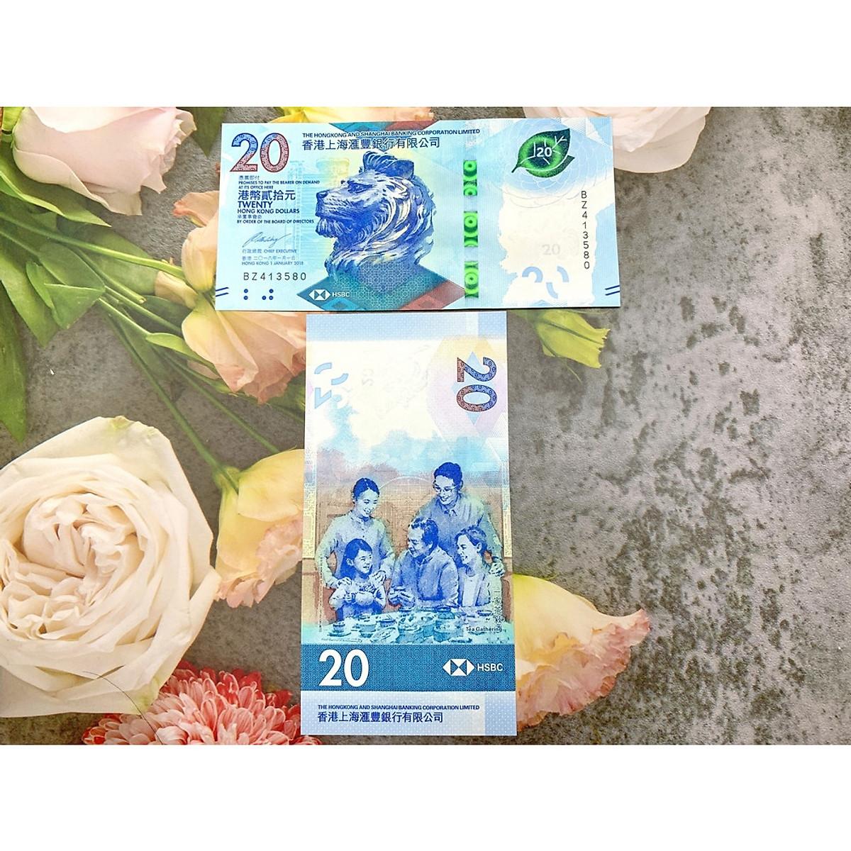 Tiền 20 Dollar Hong Kong ngân hàng HSBC cảnh gia đình sum họp, mới 100% UNC, tặng phơi nilon bảo quản