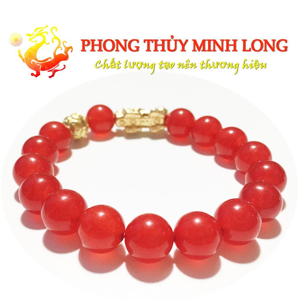 Vòng tay đá Mã Não Đỏ 3A mix tỳ hưu và 1 hạt kim tiền bạc charm Vàng hợp mệnh Hỏa và Thổ