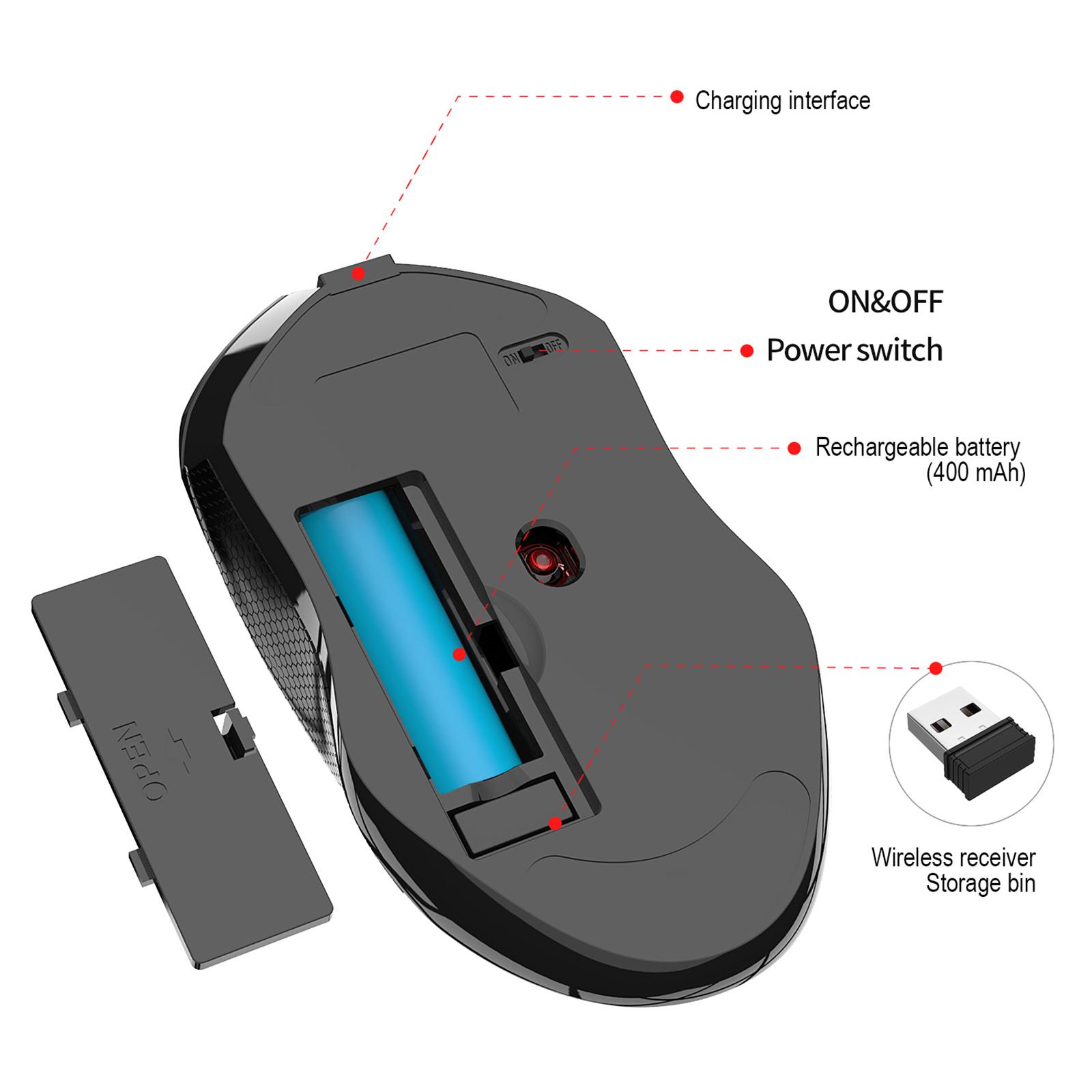 Portable RGB LED 2.4G Wireless Mouse Ergonomic Silence Rechargeable Mice for Desktop Laptop