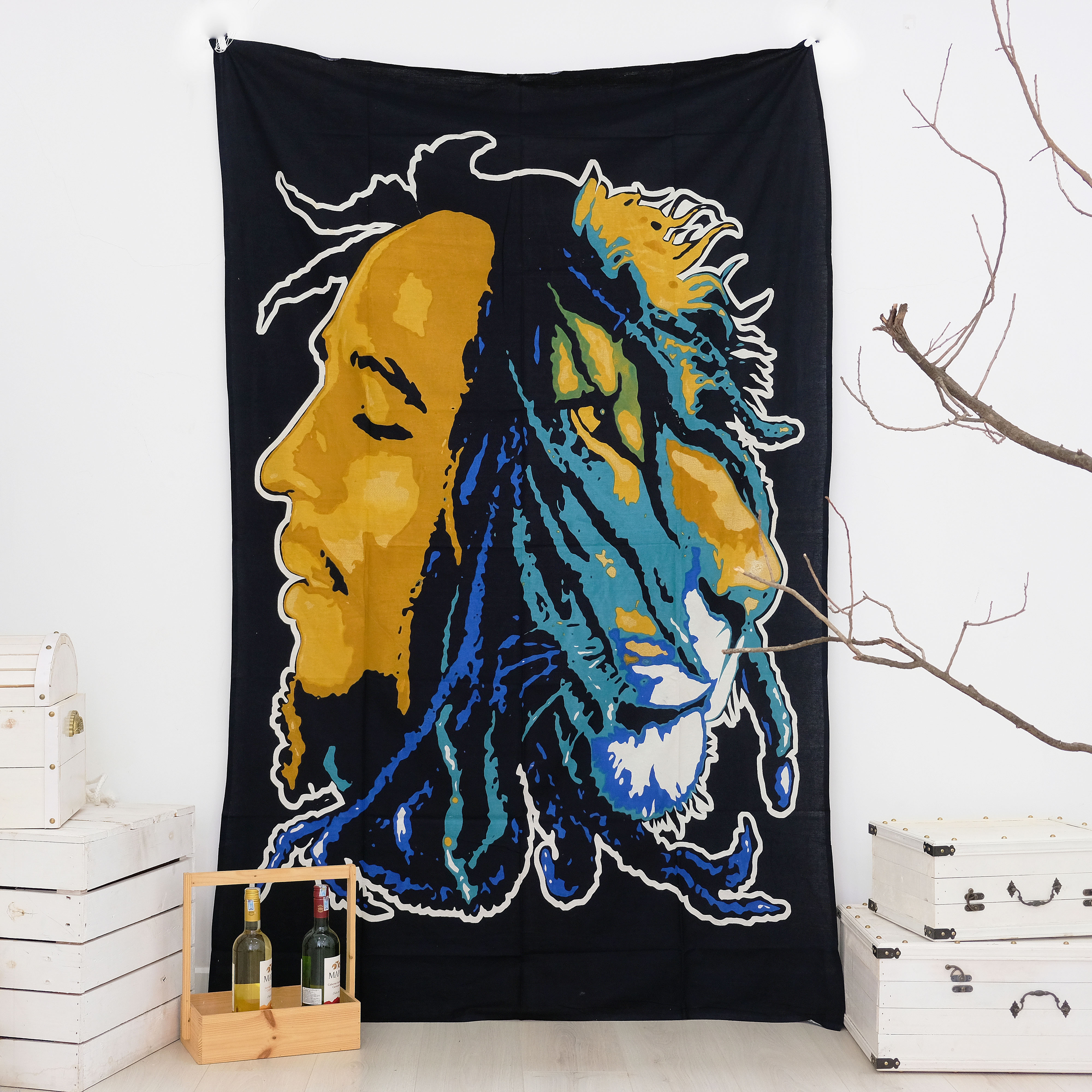 Khăn treo tường hình Bob Marley trang trí size 140cm x 220cm 100% cotton Ấn Độ