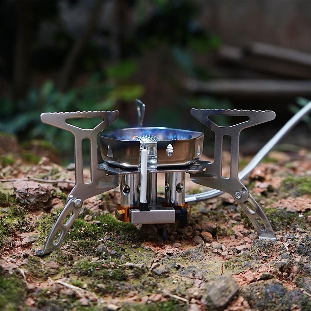 5800W Foldable Camping Gas Stove 3 Burners Piezo Ignition Lightweight Windproof Backpacking Stove Outdoor Cooking Stove