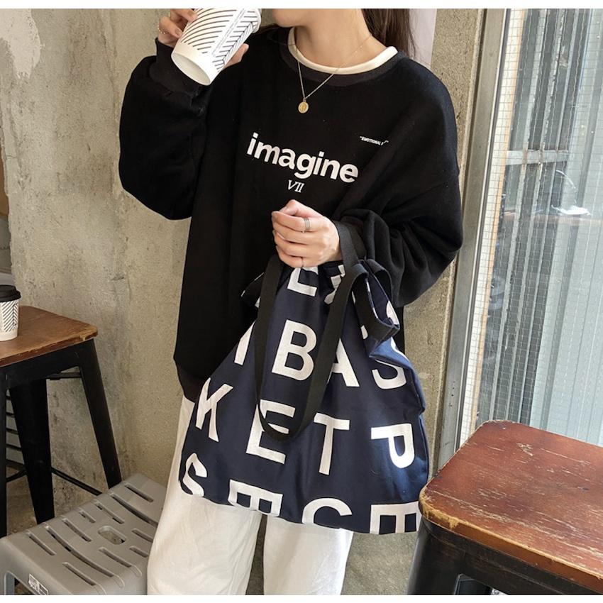 T334/ Túi tote túi vải canvas peach basket đeo vai và có tay xách - 3 màu nâu, xanh navy, trắng