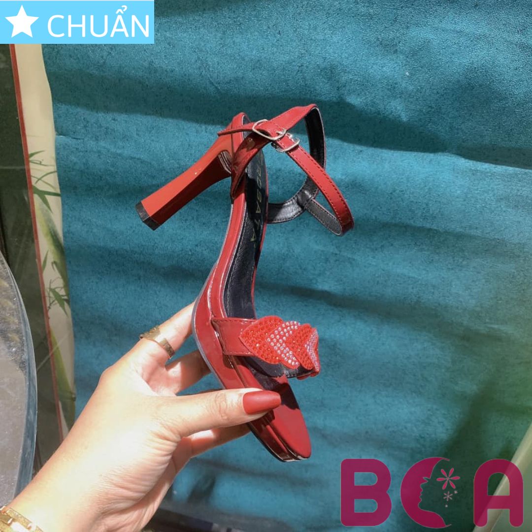 Giày cao gót nữ 9p RO522 ROSATA tại BCASHOP hở mũi, quai ngang nổi bậc với những trái tim đính nhiều hạt lấp lánh màu đỏ