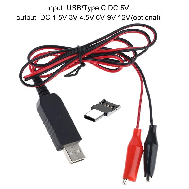 Loại C USB đến 1.5V 3V 4,5V 6V 9V 12V Cáp AA AAA C D Kích thước Pin