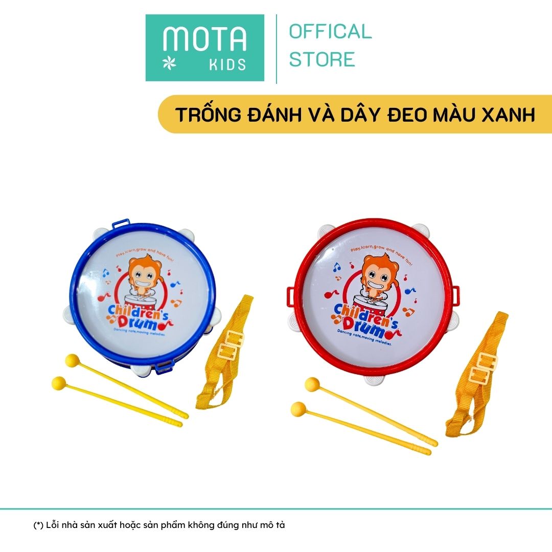 [M368-6XANH - Mota Montessori] Đồ chơi cho bé Trống đánh và dây đeo màu xanh - Hàng chính hãng