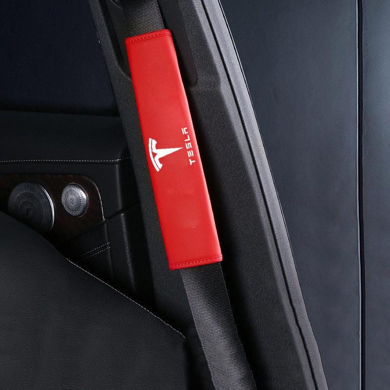 Đai Ghế Ngồi Ô Tô Dành Cho Mẫu Tesla Model 3 S X Y Logo Vai Sefety Bao Da Bảo Vệ Trẻ Em Miếng Lót Thắt Lưng ốp Lưng Phụ Kiện Xe Hơi