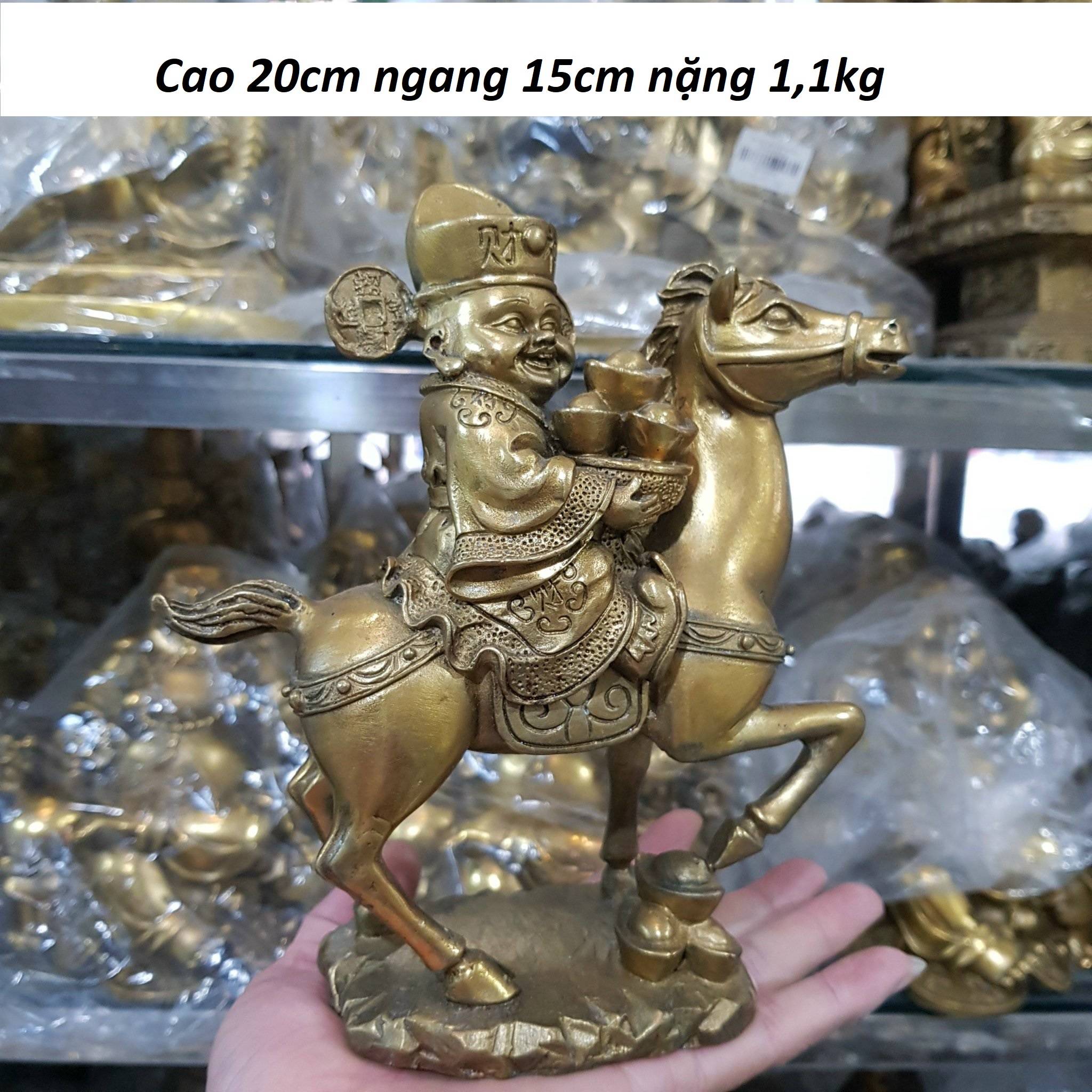 Tượng thần tài cưỡi ngựa bằng đồng MS65t