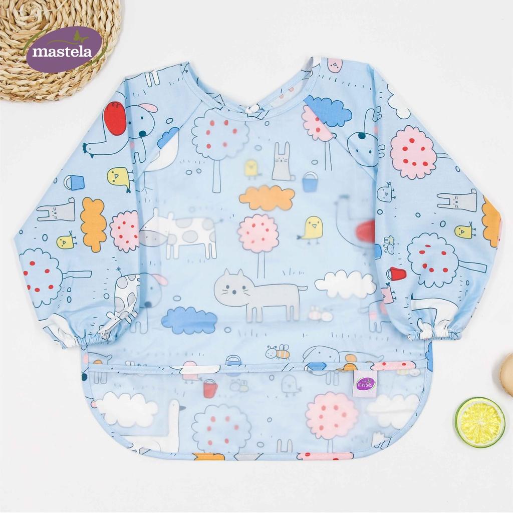 Áo yếm máng dài tay Cotton chống thấm nước cho bé tập ăn, tập vẽ Mastela size từ 6-36 tháng