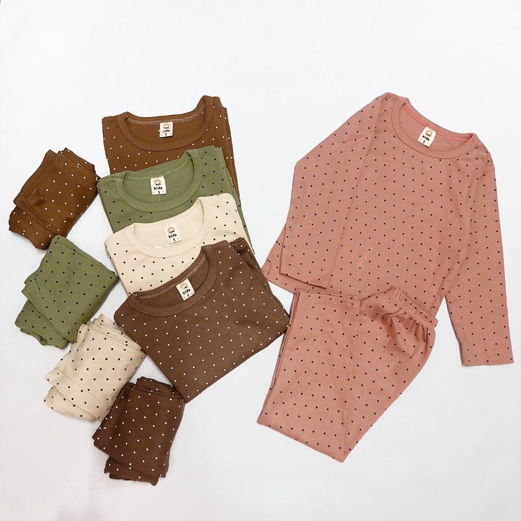 Bộ dài tay cotton cho bé trai và bé gái họa tiết chấm bi nhiều màu sắc, kiểu dáng basic, size từ 6 đến 15 kg