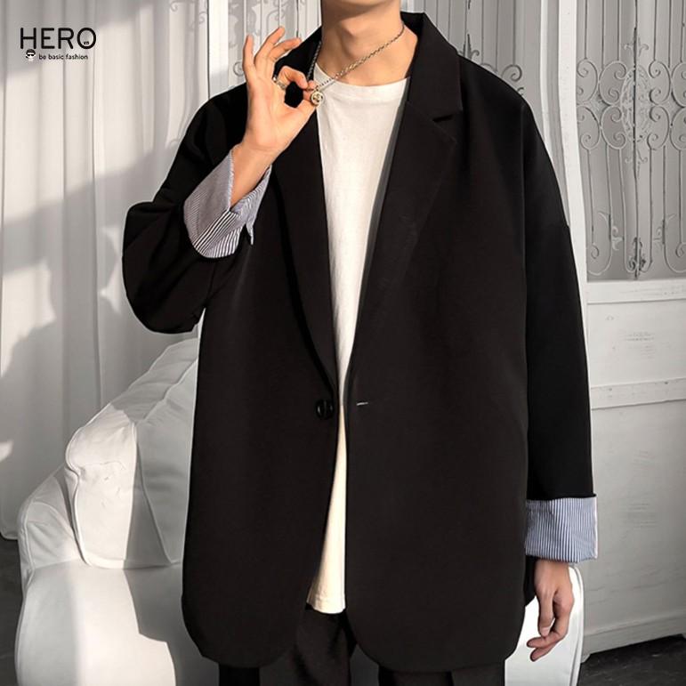 Áo Blazer Hàn Quốc Form Dáng Rộng Tay Dài Phối Tay Kẻ Sọc Áo Vest Blazer Thanh Lịch HERO BZ12