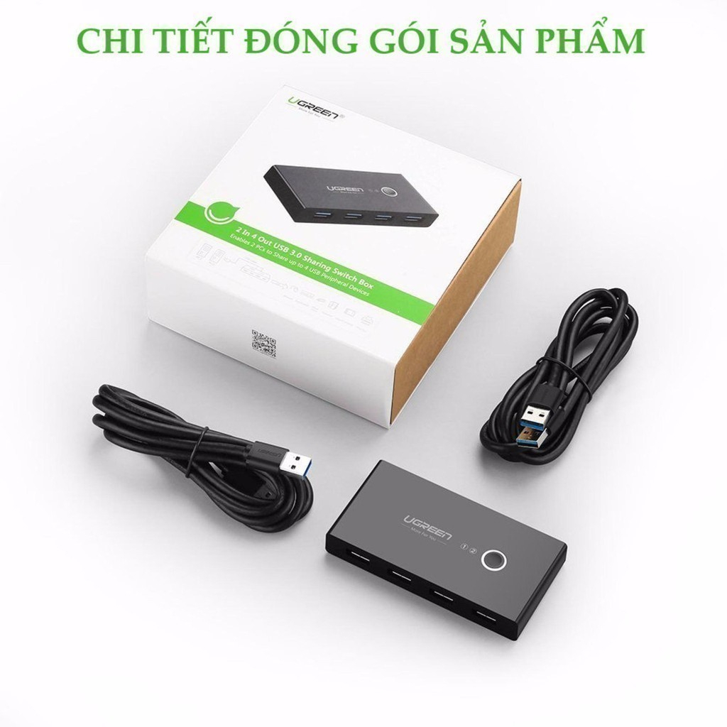 Bộ switch chia cổng USB 3.0 / USB 2.0 UGREEN US216 30767/ 30768 - 2 vào 4 ra, Nút chuyển đổi 2 máy tiện lợi - Hàng chính hãng