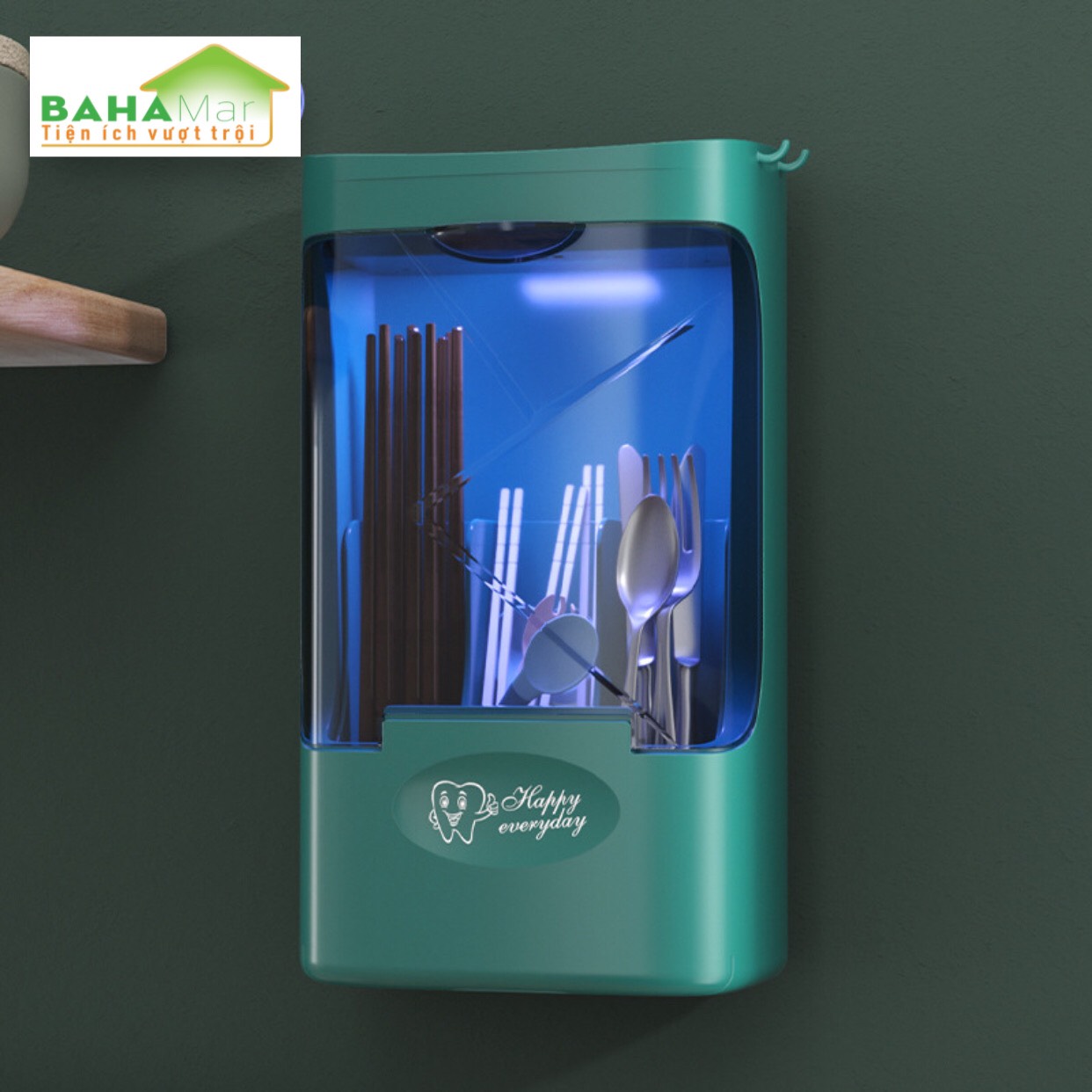 HỘP ĐỰNG ĐŨA THÌA DĨA KHỬ TRÙNG BẰNG TIA UV TREO TƯỜNG CÓ NẮP ĐẬY BAHAMAR giúp an toàn vệ sinh trong ăn uống tăng cao sạch sẽ và đẹp cho gian bếp
