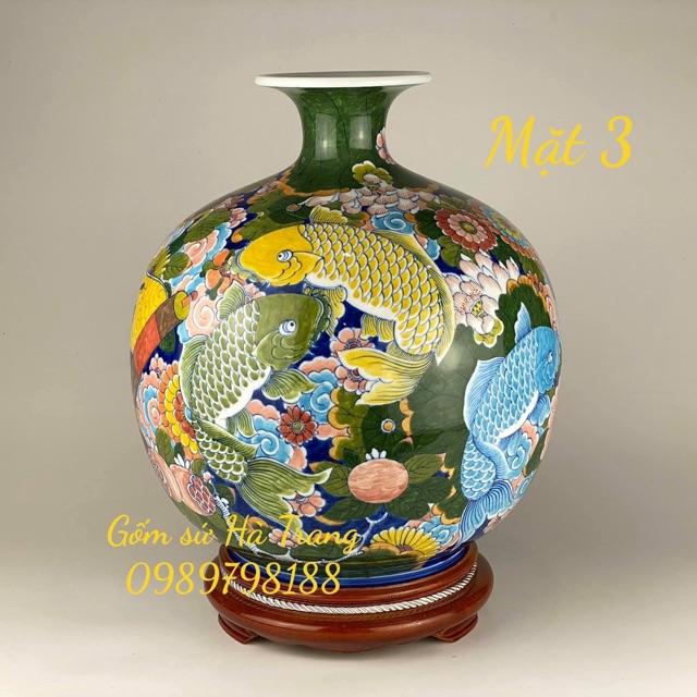 Bình hút tài lộc gốm sứ Bát Tràng cao cấp vẽ hoạ tiết cá chép ngàn hoa vạn sự như ý