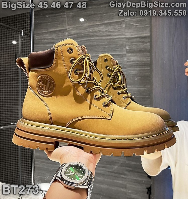 Giày boot (bốt) cổ cao cỡ lớn 45 46 47 48 cho nam cao to chân ú bè. Big size combat boots for wide feet