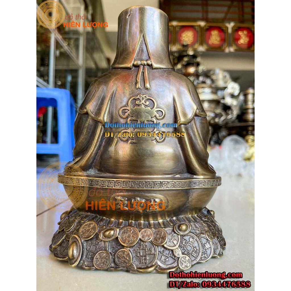 Bộ Tượng Thần Tài - Thổ Địa Ngồi Bệ Tiền Bằng Đồng Màu Nâu Giả Cổ Cao 21cm