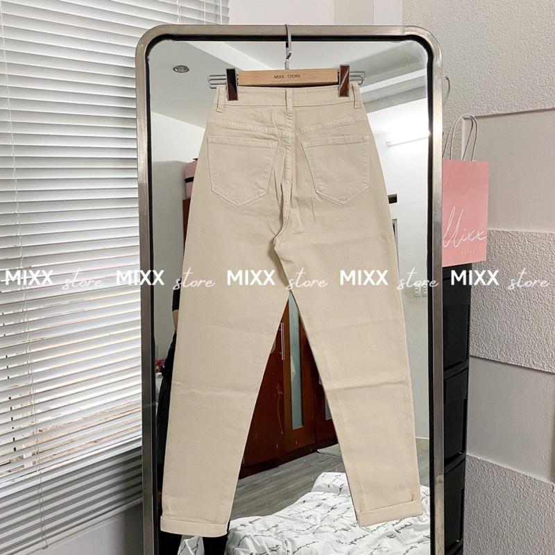 Quần jean nữ Baggy Kem lưng cao chất giãn nhẹ thoải mái phom trẻ trung