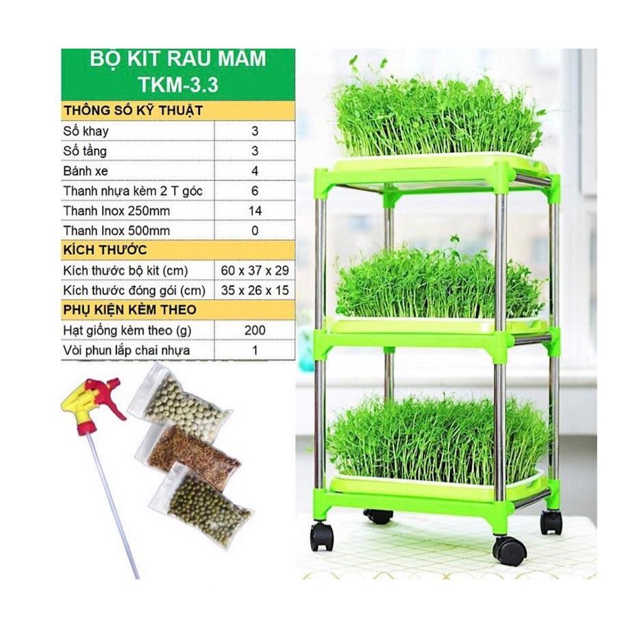 Bộ kit Khay trồng rau mầm thủy canh chuyên dụng - tặng kèm vòi xịt + Hạt giống rau mầm