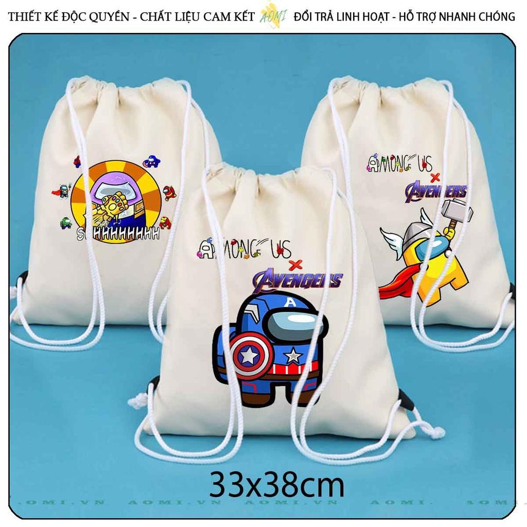 BALO MINI among us avengers AOMIVN DÂY RÚT ĐEO VAI 33x38cm NHỎ XINH UNISEX CHẤT CANVAS CUTE TIỆN ÍCH DU LỊCH DẠO PHỐ