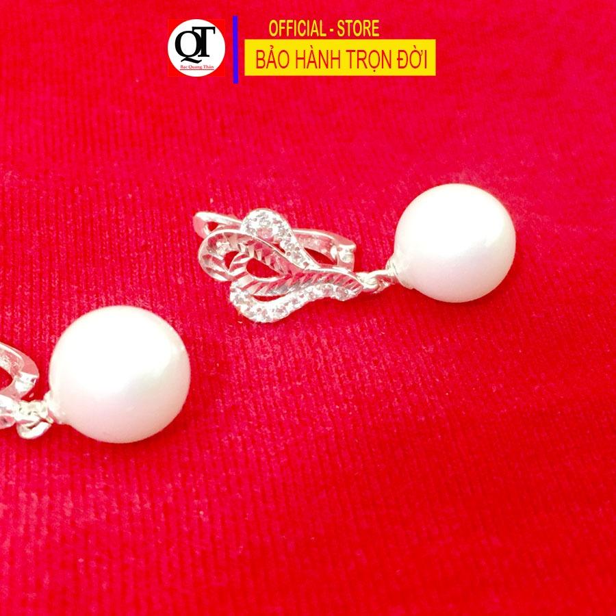 Khuyên tai nữ ngọc chất liệu bạc ta chốt đeo sát tai gắn đá cao cấp trang sức Bạc Quang Thản - QTBT139